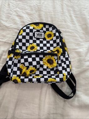 Vans Black & White Checkerboard Mini Backpack with Yellow Sunflowers